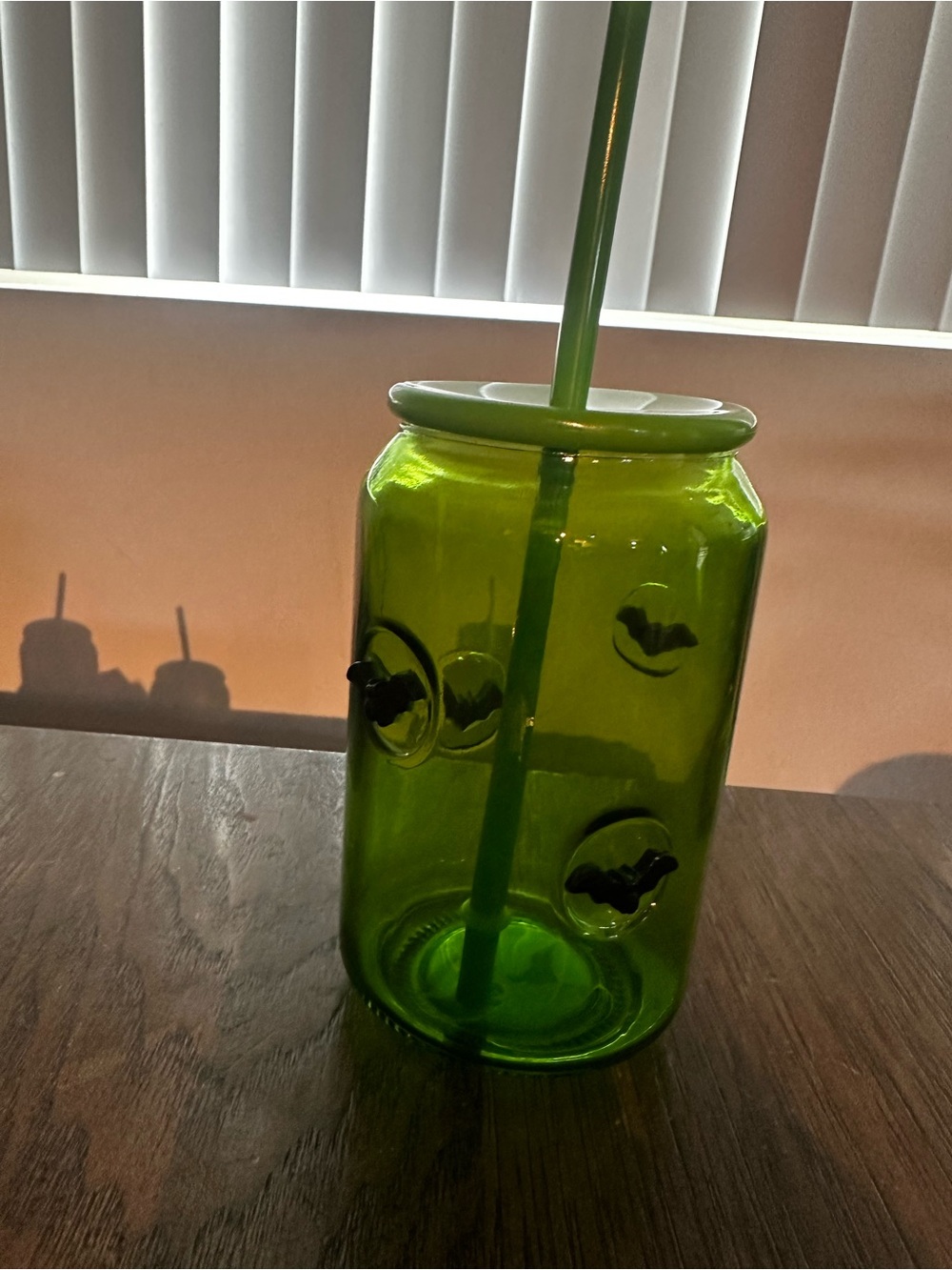 Green Glass Bat Accent Tumbler with Straw